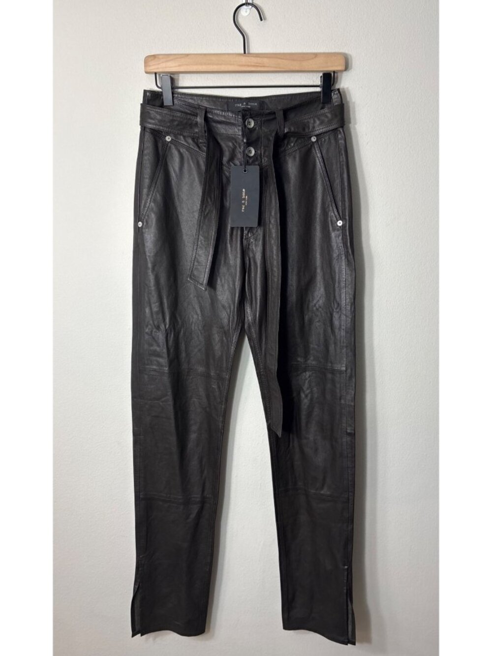 NEW $1,095 Rag & Bone Mia Leather Relaxed Pants High-Rise Dark Brown 2 Tie-Waist